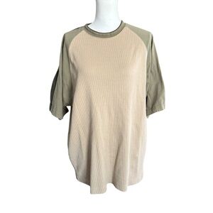 Vtg y2k faded glory ribbed cream green raglan short sleeve men large cotton top
